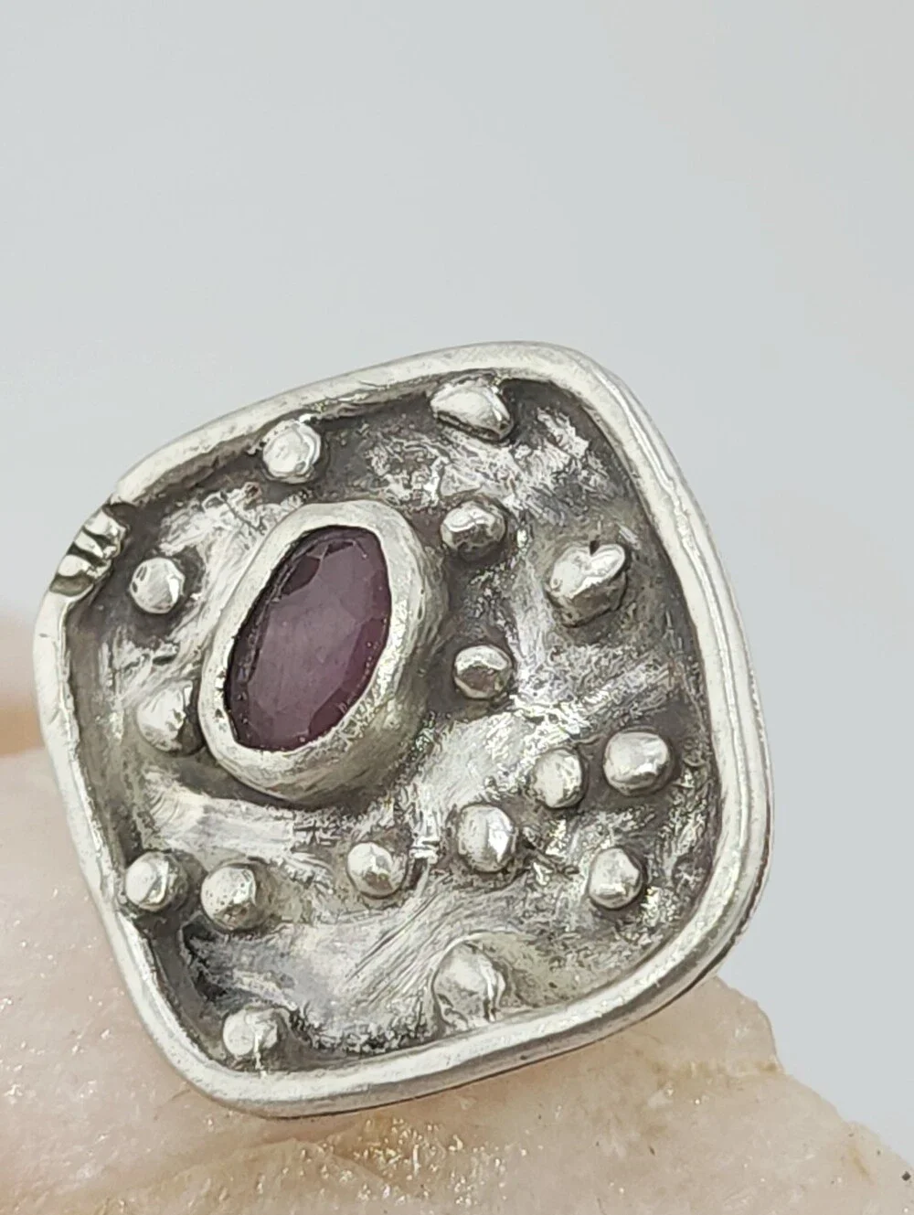 PUNK SAPPHIRE RUNG HANDMADE IN STERLING SILVER WOMENS SIZE 8.5